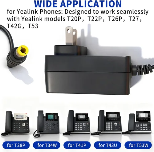 Miniatura 3 de Adaptador de corriente de 5 voltios y 1.2 amperios para Yealink Office Phone Fuente de alimentación Teléfonos compatibles - T53, T53W, T26P, T27