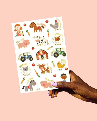 Miniatura 5 de xo, Fetti Suministros para fiestas de granja, tatuajes temporales - 30 estilos de purpurina Animales de corral, zoológico de mascotas, vaca, Oro