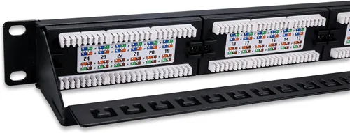 Miniatura 3 de QSFPTEK Panel de conexión de 24 puertos, alimentación UTP Cat6, Panel de conexión de red IDC dual de 19 pulgadas, panel de conexión Ethernet