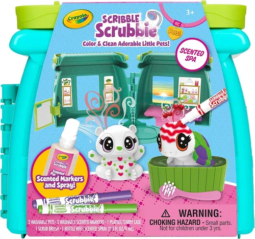 Miniatura 9 de Crayola Scribble Scrubbie Pets Spa perfumado, juego de juguetes de animales, incluye marcadores lavables y perfumados, regalos para niñas y niños, a
