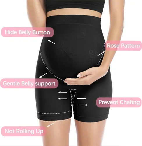 Miniatura 4 de POSHGLAM Ropa interior de maternidad sin costuras para mujer, con soporte para el vientre, cintura alta, medio-muslo, pantalones cortos