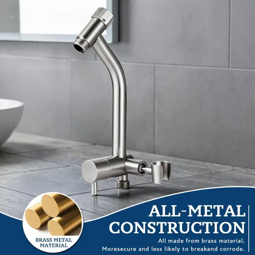Miniatura 3 de G-Promise Desviador de ducha de metal con soporte de mano bajo, válvula de desviación de 3 vías con modo de pausa para cabezal de ducha de mano