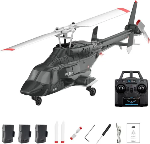 Miniatura 12 de RC ERA A61 Helicóptero RC con despegue/aterrizaje con una tecla, escala 1/52 Air-Wolf Rotor individual 2.4G 4CH Heli Aircraft Altitude Hold, Rojo