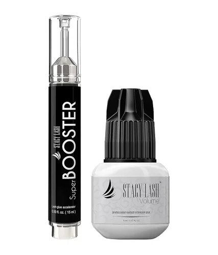 Super Booster & Volume 0.2 fl oz - Stacy Lash/Adhesivo negro para extensiones de pestañas individuales / 3-4 segundos de tiempo de secado -