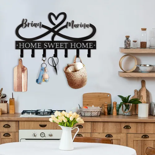 Miniatura 4 de Dyoart Soporte Personalizado para Llaves con Nombres de Pareja, Soporte de Llaves de Metal Montado en la Pared para Regalos de Inauguración de Casa