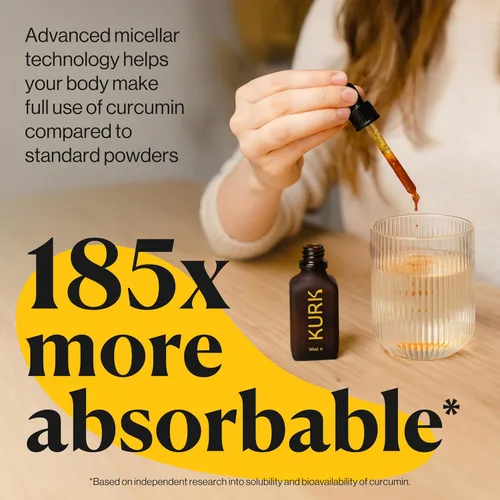 Miniatura 2 de Kurk Suplemento líquido esencial de curcumina de cúrcuma, gotas de cúrcuma, aceite para un bienestar diario avanzado, concentración y energía, 185