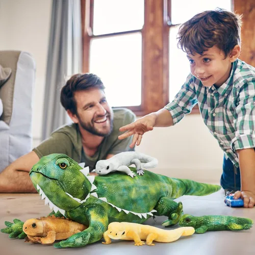 Miniatura 6 de Tezituor Juego de 5 lagartos de peluche realistas con bebés, 26.4 pulgadas, gran peluche de dragón barbudo, juguete de juguete para niños