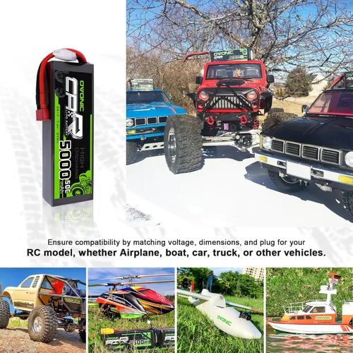 Miniatura 5 de OVONIC Batería Lipo de 7.4V 5000mAh 50C 2S Lipo Batería HardCase con Dean Estilo T Plug para RC Car Bigfoot Arrma Axial Losi Slash Buggy y Monster