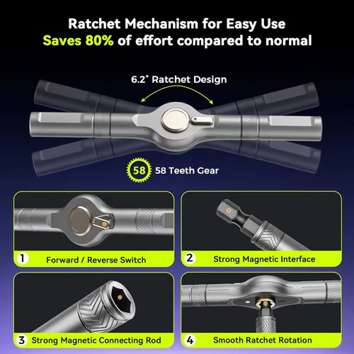 Miniatura 3 de 25 in 1 Magnetic Ratchet Screwdriver Set, S2 Steel Bits & 7 CR-V Sockets, Flexible Shaft, Magnetic Multi Bit Screwdriver Kit with Case for