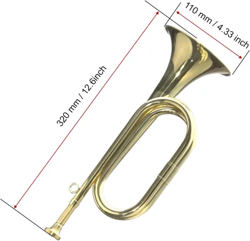 Miniatura 2 de CashBeat - Cuerno de corneta de latón chapado en oro, trompeta de caballería con bolsa y guantes Brass Instrument for Military Orchestra and
