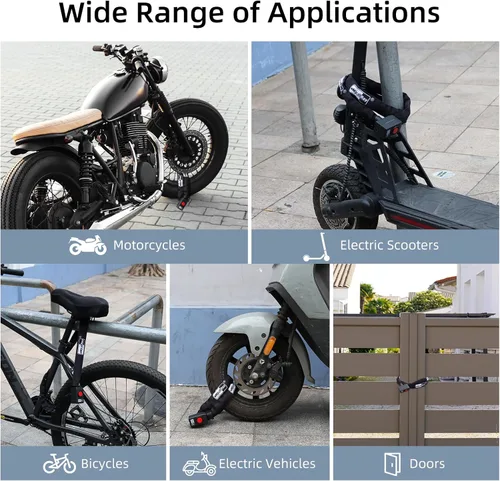 Miniatura 6 de Cerradura de cadena antirrobo para bicicleta, cerradura de bicicleta de seguridad de 110 dB, cerradura de cadena de 0.315 in x 4 pies con llave