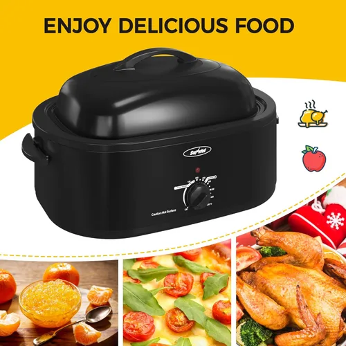 Miniatura 2 de Horno tostador eléctrico de 22 cuartos con bandeja extraíble y tapa de autohilvanado, perfecto para asar pavo con control de temperatura de 150 a