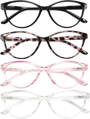 Miniatura 12 de Przene Paquete de 4 lentes de lectura con bloqueo de luz azul, lectores para mujeres y hombres con bisagra de resorte Mezcla