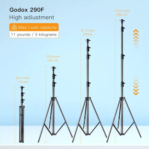 Miniatura 2 de Godox Trípode de Luz de Aluminio Resistente para Iluminación de Fotografía en Estudio, Fondos, Monolights, Flash Estroboscópico - 286CM, 112 Pulgadas