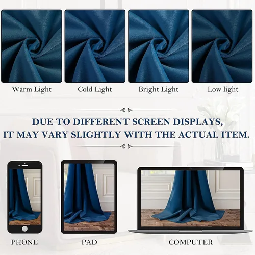 Miniatura 7 de HOMEIDEAS Cortinas de terciopelo opacas de color azul marino, 52 x 96 pulgadas, para oscurecer la habitación, con aislamiento térmico y ojales