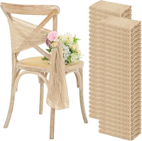 YMHPRIDE 50 bandas para sillas de gasa de boda, diseño de lazos, para bodas, fiestas, banquetes, restaurantes, hoteles, fundas plegables para Beige