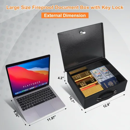 Miniatura 2 de KYODOLED Caja de documentos ignífuga con cerradura de llave, caja de almacenamiento grande y segura para objetos de valor, caja de seguridad
