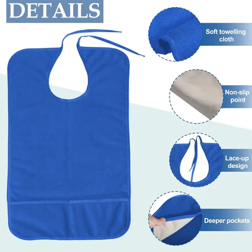 Miniatura 5 de Babero antideslizante para adultos para comer, baberos grandes impermeables para adultos, para mujeres mayores, hombres, lavables