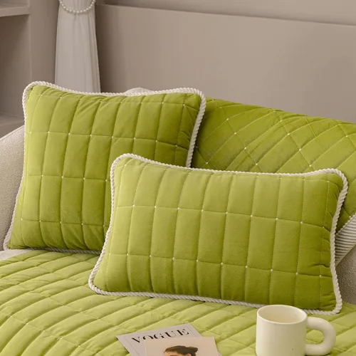Miniatura 10 de vctops Funda de sofá acolchada de terciopelo con diseño de cuadros supersuave y antideslizante para sofá seccional, funda de sofá de estilo granja