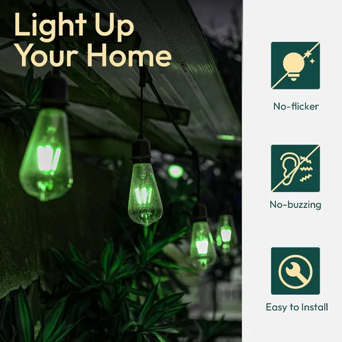 Miniatura 5 de ALAMPEVER ST19/ST58 Bombillas LED Edison verdes, bombillas decorativas, 2 W (equivalente a 25 W), base E26, 40 lúmenes, no regulables, paquete de 6
