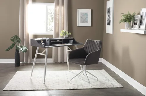 Miniatura 2 de Calico Designs Adelaide - Silla giratoria de oficina con respaldo medio, tapicería de gamuza sintética gris oscuro, patas de metal blanco, capacidad