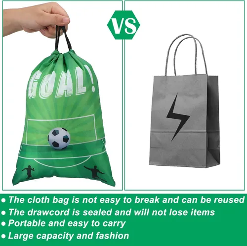 Miniatura 4 de Shappy 12 bolsas de fútbol para aperitivos, bolsas de regalo de fútbol, bolsas de regalo de fiesta deportiva, golosinas, mochila con cordón