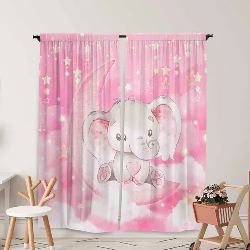 Miniatura 13 de Cortinas de ventana de elefante en acuarela para niños y niñas, estrella azul centelleante para bebé, sala de estar, dormitorio, guardería, hogar, 07