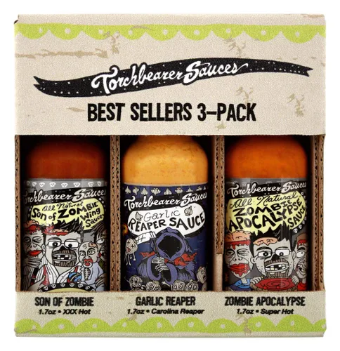 Torchbearer Sauces Best-Sellers Mini juego de regalo de salsa picante, 1.7 onzas, paquete de 3 – Zombie Apocalypse, Garlic Reaper, Son of Zombie –