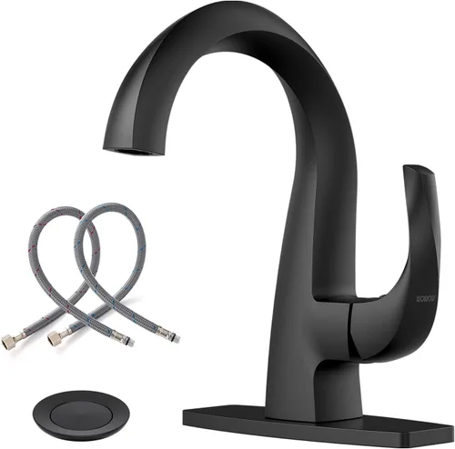 Miniatura 9 de WOWOW Grifo de Baño de Una Sola Manija 1 Agujero Arco Alto Lavabo de Baño Bronce Aceitado Frotado con Desagüe Emergente, Grifo de Lavabo de Baño