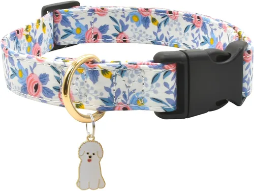Miniatura 19 de Collar de perro con patrones de flores con accesorios, collares para perros de algodón suave para perros pequeños, medianos y grandes, hembras