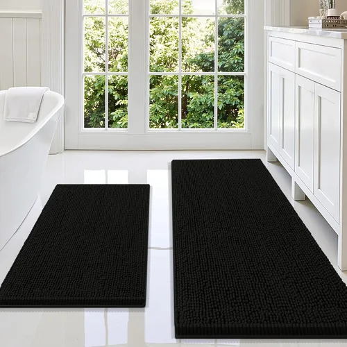 Miniatura 38 de Smiry Juego de 2 alfombras de baño, felpilla suave y absorbente, lavable a máquina, antideslizantes, para bañera, ducha y suelo