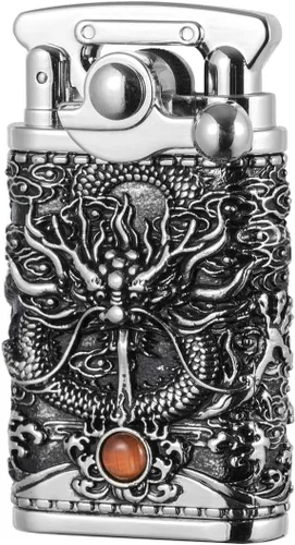 Miniatura 9 de Dragón chino Tipo antiguo Llama suave balancín brazo queroseno encendedor (dorado)