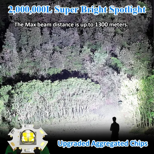 Miniatura 2 de Foco Recargable, 2,000,000L Lúmenes Altos, Luces LED de Punto para Exteriores Portátiles Súper Brillantes de Largo Alcance, Linterna Potente con 4