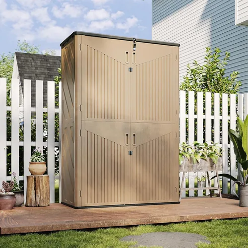 Miniatura 9 de Aoxun Cobertizo de almacenamiento para exteriores de resina blanca con 2 estantes y piso, gabinete vertical impermeable de 64 pies cúbicos