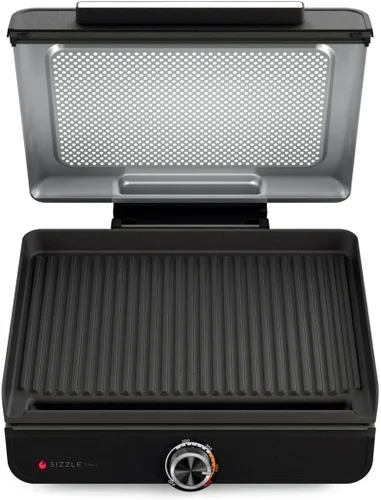 Parrilla de interior Ninja Sizzle, parrilla de cocina de alto calor de 500°F con placa antiadherente de 14 pulgadas, tecnología de bajo humo,