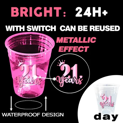 Miniatura 2 de mishunyus Paquete de 24 vasos de fiesta de cumpleaños 21 para mujer, vasos de plástico rosa de 16 onzas con diseños de lámina de oro rosa