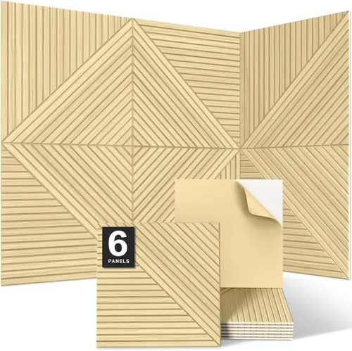 JBER Paneles acústicos para pared - 6 piezas de 23.6 X 23.6 pulgadas con estampado de patrón de madera, paneles insonorizantes decorativos Lago