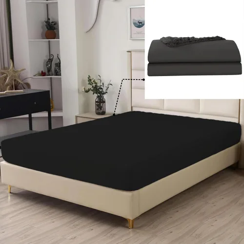 SDIII Sábana bajera ajustable de microfibra cepillada de calidad de hotel, suave y transpirable, tamaño matrimonial, color negro, paquete de 2