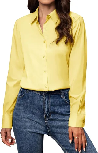 Miniatura 19 de Gleeivy Camisas con botones para mujer de ajuste clásico, camisa de vestir, camisa de trabajo, de negocios, casual, de manga larga, blusa, tops A