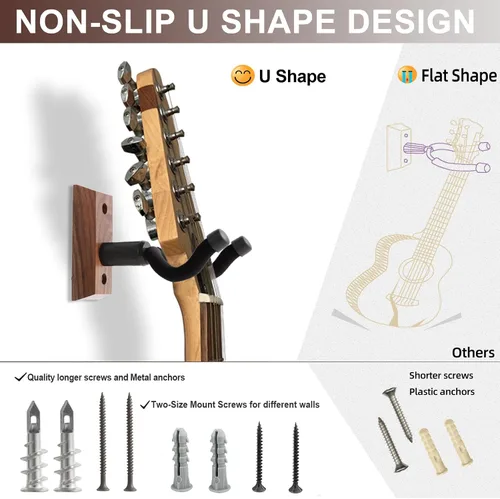 Miniatura 4 de Soporte de pared para guitarra, ganchos para guitarra, soporte para guitarras acústicas y eléctricas, bajo, banjo mandolina, base de madera de nogal