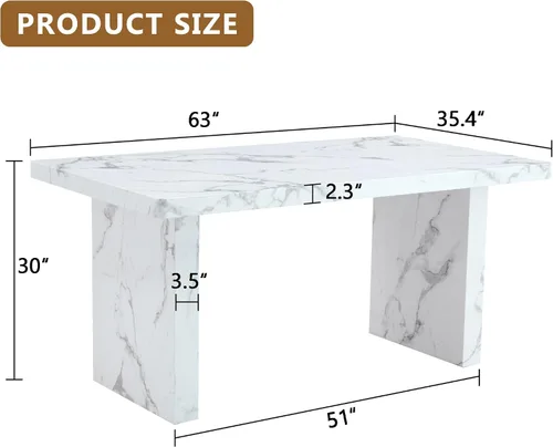 Miniatura 4 de gopop Mesa de comedor de mármol de 63 pulgadas, tablero de mesa de comedor MDF con patrón de mármol y base para cocina y comedor.