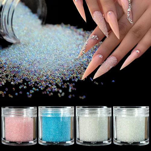 Cuentas de caviar de 4 colores, cristales de uñas de micro duendecillos, cristales de cristal multicolor para arte de uñas 3D, dijes para decoración