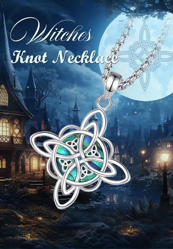 Miniatura 4 de EUDORA Collar de plata de ley S925 con nudo de brujas con tetragrammaton pentagrama, rueda de Hekate, Lilith Moon Witchy colgante para mujer