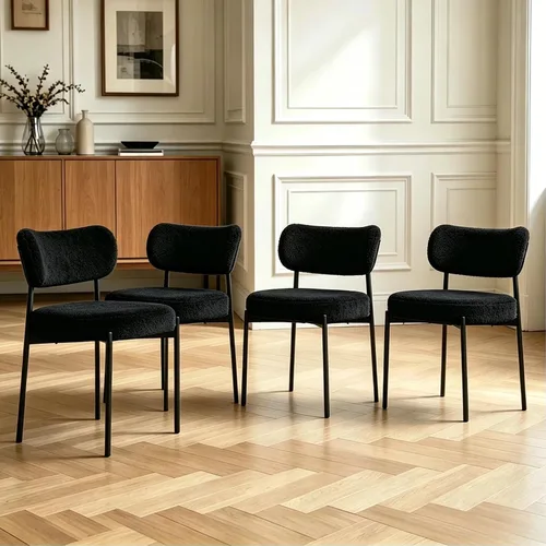 Miniatura 3 de Boucle - Juego de 2 sillas de comedor, modernas sillas de cocina tapizadas de mediados de siglo con respaldo curvado y patas de metal negro, sillas
