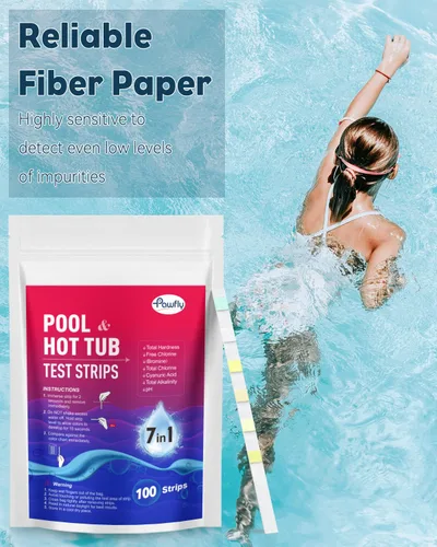 Miniatura 7 de Pawfly Tiras de prueba 7 en 1 para piscina, 100 tiras de prueba de spa y bañera de hidromasaje, tiras rápidas y precisas, kit de prueba de agua