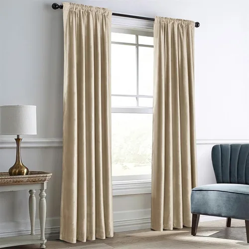 Miniatura 8 de Dreaming Casa Cortinas de terciopelo para oscurecer la sala de estar, con aislamiento térmico, bolsillo para barra, pestaña trasera, cortina de Camel