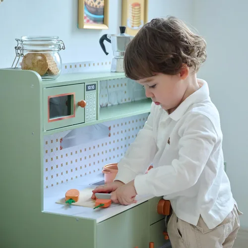 Miniatura 8 de Teamson Kids Little Chef St. Louis - Juego de cocina de madera retro para niños pequeños, juego de cocina de simulación verde con máquina de hielo