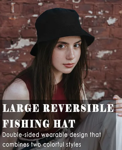 Miniatura 6 de Sombrero de pescador XXL grande de algodón para mujeres y hombres, cabeza grande, reversible, de gran tamaño, sombreros de pescador, unisex