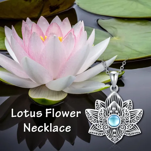 Miniatura 5 de YAFEINI Buddha Lotus Necklace Sterling Silver Moonstone Lotus Flower Pendant Yoga Spiritual Jewelry Gifts for Women