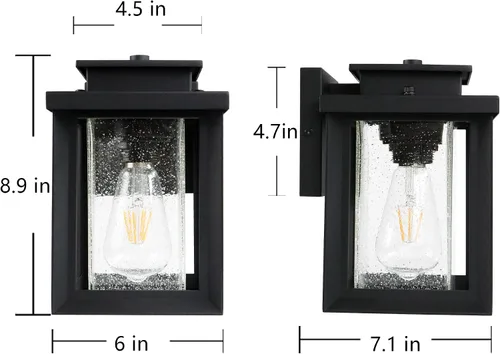 Miniatura 2 de MONKFISH Lámpara de pared moderna para exteriores, impermeable, color negro, con pantalla de cristal de burbujas, resistente a la intemperie